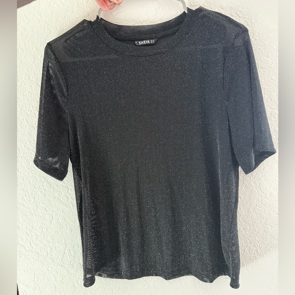 SHEIN Black Mesh Short Sleeve Top